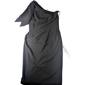 Dress The Population Women's Tiffany One Shoulder Bow Detail Midi Black Size XL
